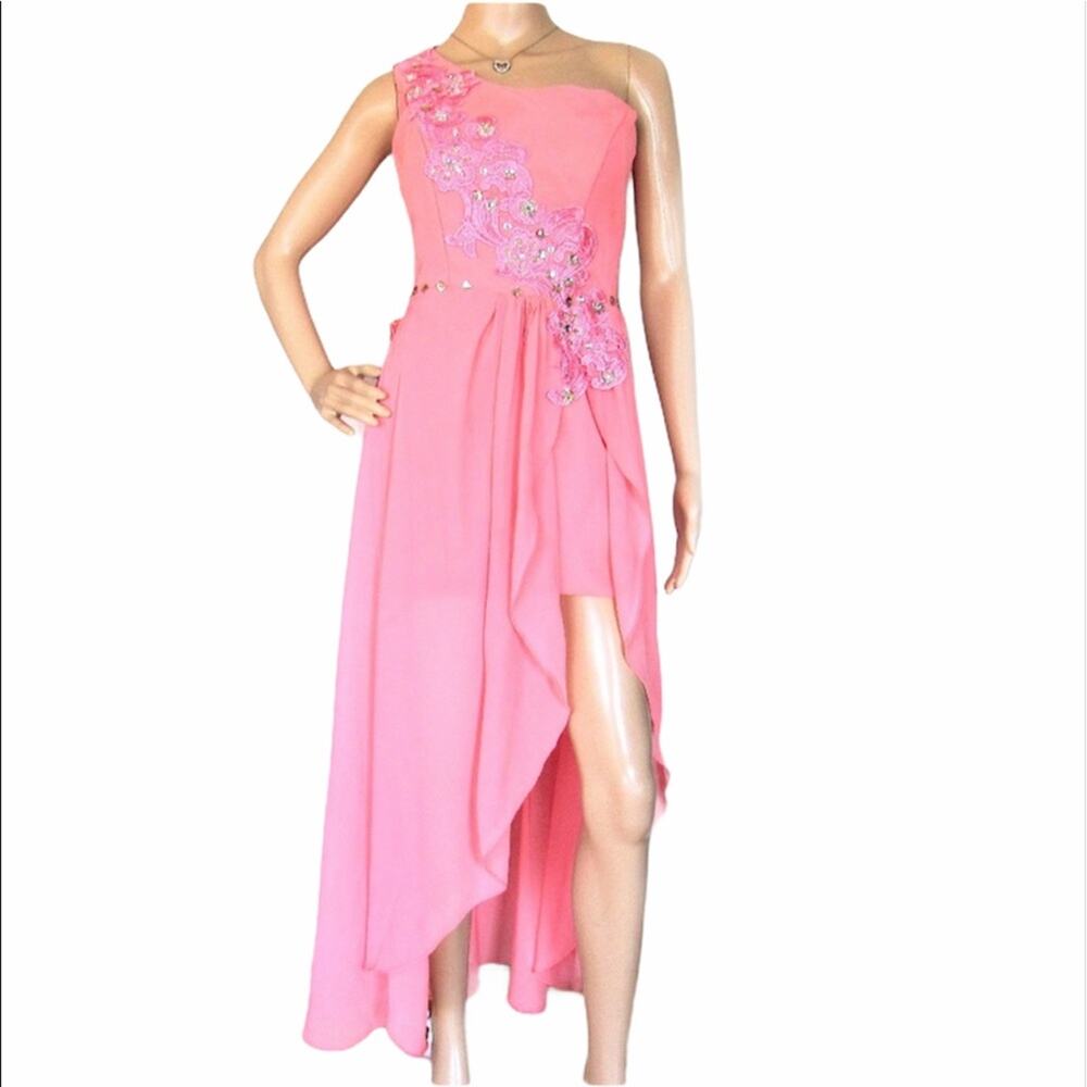 Women Custom Made One Shoulder Embroidered Floral Asymmetrical Formal Dress M/L
